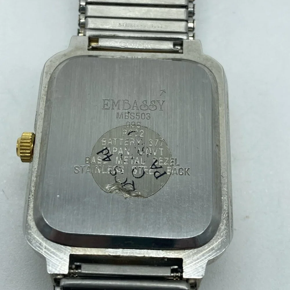 Embassy MBS503 Men’s Quartz Watch Black Dial Two-Tone Stretch Band Date Display - Picture 7 of 7